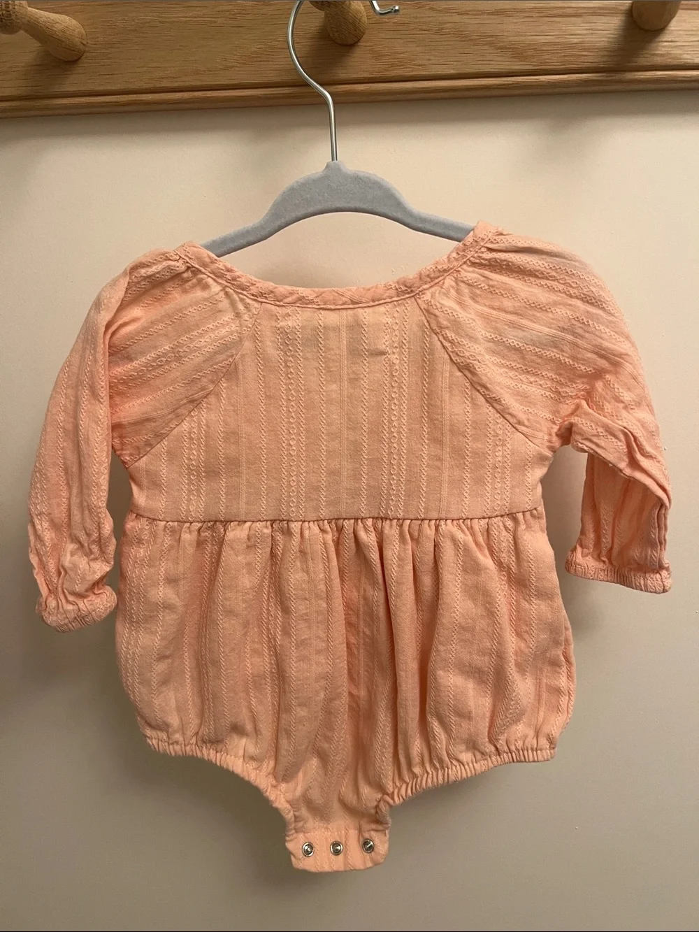 Rachel Zoe Peach Lace-Trim Long Sleeve Baby One-Piece